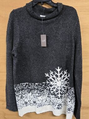J. Jill Black and White Snowflake Sweater